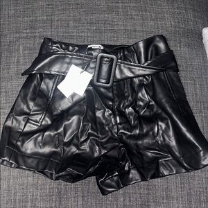Revamped Black High Waist Leather Shorts